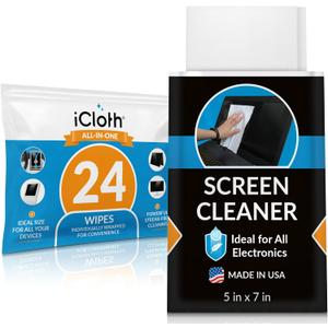 Screen Cleaner Wipes by iCloth  Individually Wrapped  Travel Size  Streak-Free (24 Large Wipes)