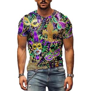 Mardi Shirt for Men Glitter Mask Graphic Festival T Shirt Tuesday Carnival New Orleans Party Tee Tops 2XL