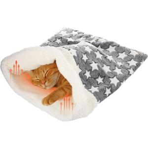 Clysee Self Heating Cat Sleeping Bag Indoor Self Warming Cat Bed Cave Heated Pad Cozy Soft Winter Washable Wrap Pet Snuggle Sack Pouch for Puppy Dog Kitten, 24 x 21 Inch(Classic,Gray)