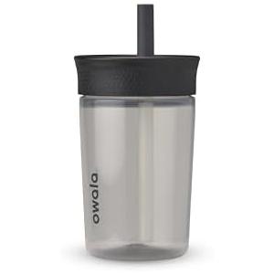 Owala Kids BPA-Free Plastic Tumbler with Spill Resistant Flexible Straw, Easy to Clean, Kids Water Bottle, Great for Travel, Dishwasher Safe, 15 Oz, Black and Gray (Skate Park)