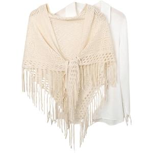 Verdusa Women's Boho Fringe Crochet Shawl Hollow Out Knitted Wrap Cape Cardigan
