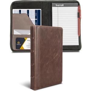 Samsill Small Vintage Portfolio/Zipper Faux Leather Portfolio, Book Style Hardback Design, Business & Interview Padfolio Organizer, Holds 5 x 8 Writing Pad, Dark Brown