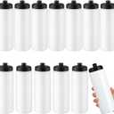 LemonRoad 12 Pack Squeeze Water Bottles Reusable 20 oz Plastic Sports Water Bottle with Pull Top Lid, Bike Cycling Gym Sport, Dishwasher Safe(White)