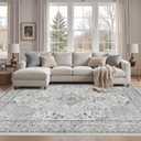 Cotiled 10x12 Area Rug Machine Washable Vintage Carpet for Living Room Bedroom Soft Non-Slip Backing Floor Mat Kid & Pet Friendly Stain Resistant Grey