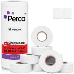 Perco 1 Line White Labels - 8 Rolls, 1 Sleeve, 8,000 Blank Price and Date Gun Labels for Perco 1 Line Price and Date Guns - Made in USA