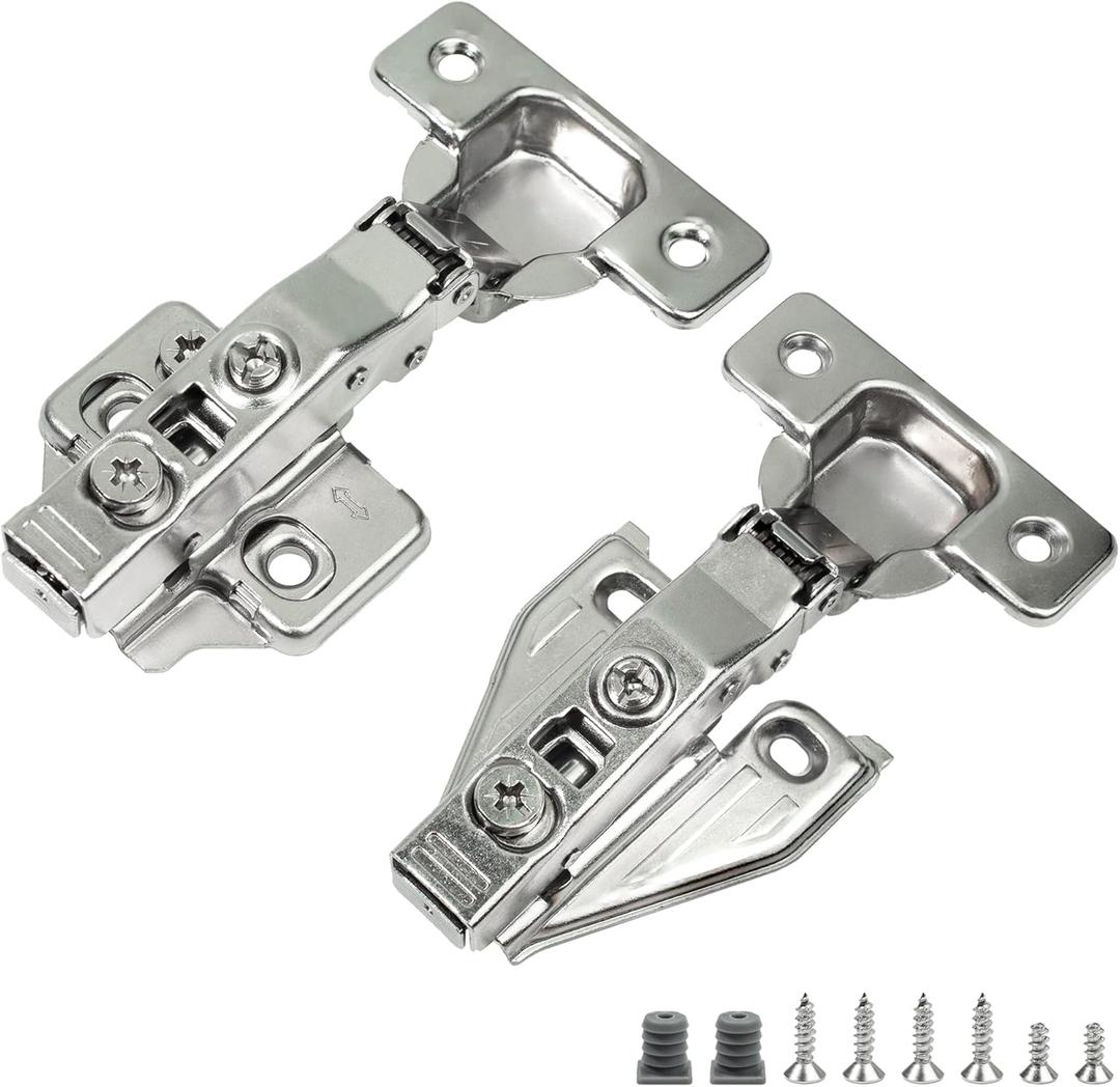 2 Pack Full Overlay Face Frame & Frameless Soft Close Concealed European Hinges for Kitchen Cabinet Door, Clip On, 3 Way Adjustability, 105 Degree