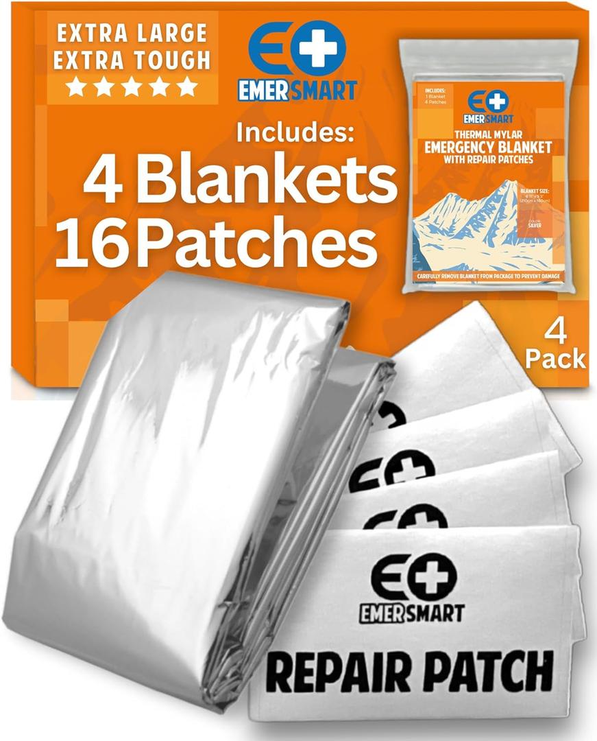 Camping Emergency Blanket Survival Pack [4] - Thermal Mylar Blanket for Winter - Extreme Cold - Bulk, Set of 2