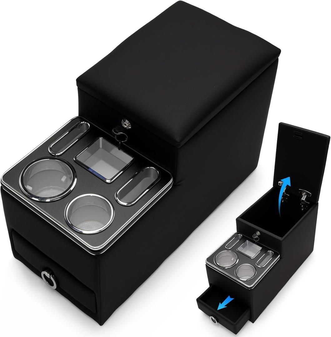 Center Console Between Seat Organizer for Minivans, SUV,Trucks, with Locking & Cup Holders,Phone Storage for Minivan &SUVs, Middle Van Floor Console Organizer Storage Box