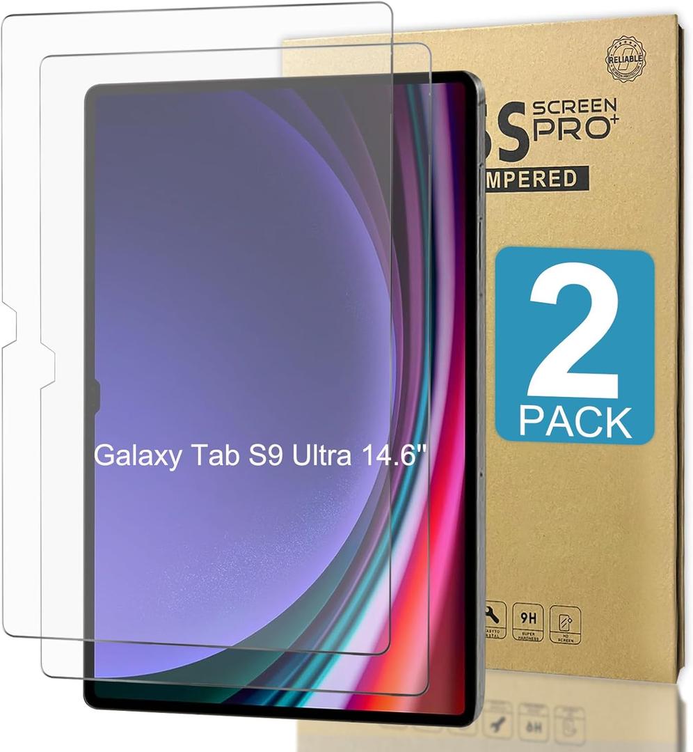 2 PACK- Screen Protector for Samsung Galaxy Tab S10 Ultra/S9 Ultra/S8 Ultra 14.6 Inch 2023/2022,Tempered Glass Protector Bubble-free,Scratch Resistance,S Pen Compatible,9H Hardness,Anti-fingerprint (For galaxy S9 ultra 14.6inch)