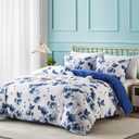 Cupocupa Duvet Cover King Size Set Boho Floral Pattern King Duvet Cover Set for King Size Bed Vintage Soft Bedding Leaf Print Duvet Cover with Pillowcases Blue Floral