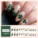 St. Patrick's Day Press on Nails - Short Almond Fake Nails Press ons with Shamrock Designs, Glossy Acrylic Nails Full Cover Glue on Nails for Women Manicure 24Pcs
