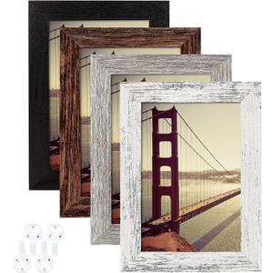 BAIJIALI 4x6 Picture Frame Distressed Farmhouse Wood Pattern Set of 4,Display 3.5x5 with Mat or 4x6 Without Mat,Multicolour