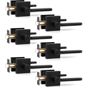Privacy Door Levers, 6 Pack Black Door Handles Heavy Duty Bed and Bath Door Knobs Interior Keyless Door Locksets, Reversible for Left & Right Handed Doors