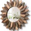 Honiway Boho Wall Decor 12 inch Decorative Mirror with Rustic Wood Sunburst Frame, Perfect for Bedroom, Living Room, Bathroom, Kitchen