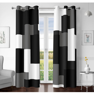 Black Grey 100% Blackout Curtains for Bedroom 63 inch Length 2 Panels Set White Grey Modern Abstract Geometric Black Out Curtains Insulated Room Darkening Window Drapes for Living Room, 42Wx63L
