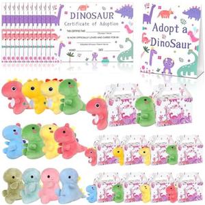 Yoloodayy Dinosaur Party Favors Includes Pink Plush Dinosaur Foldable Boxes 12 Adopt Cards 1 Adopt Sign for Adopt a Dinosaur Party Favors Adoption Party Supplies Gifts