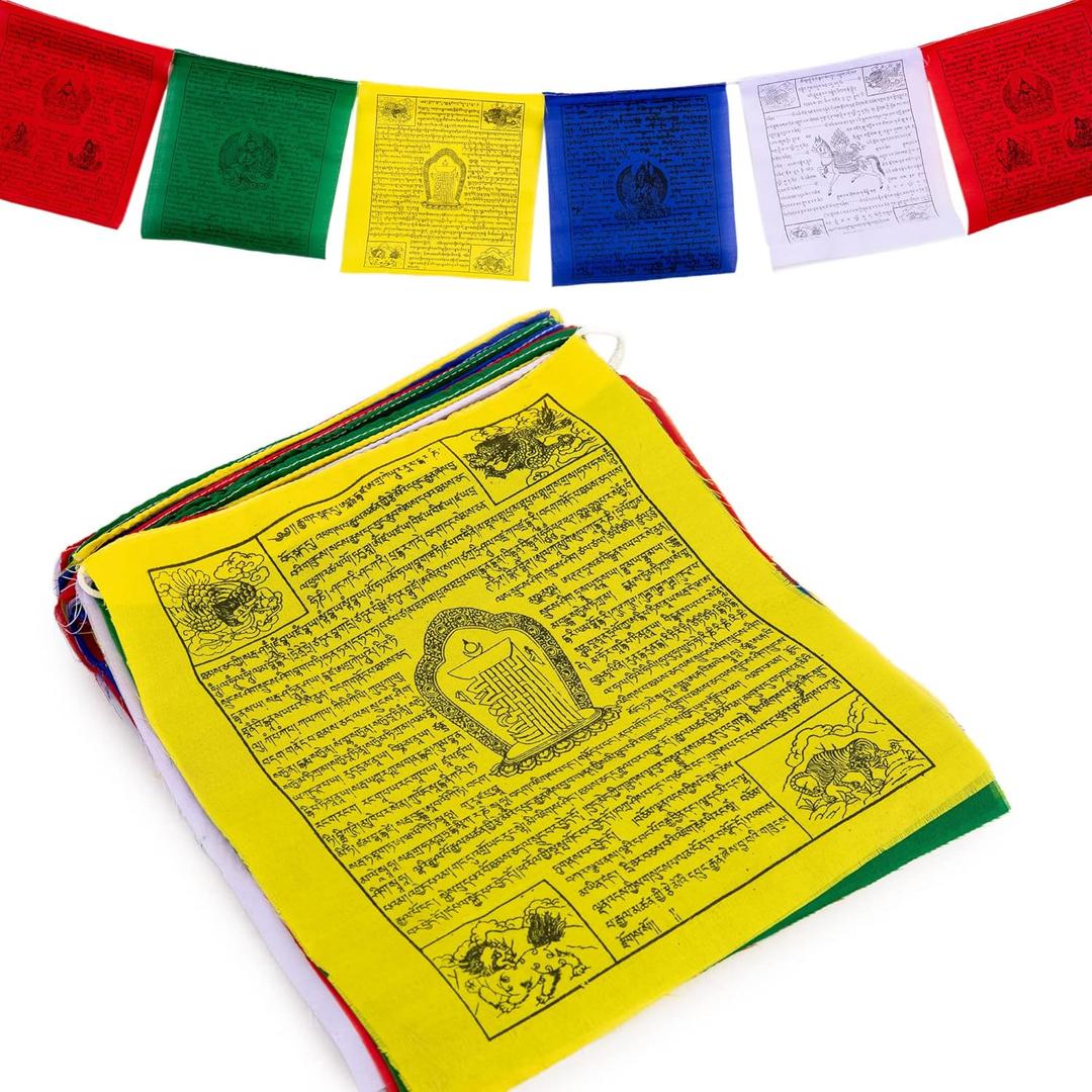 Large Tibetan Prayer Flags 10" x 12" Traditional Hand-Printed | Handmade in Nepal | Wind Horse Affirmation (25 Pieces) (12 x 10 Inches [Red, Blue, White, Yellow, Green]