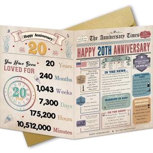 5 x Ziwenhu 20th Anniversary Card Gifts for Couple,20 Year Anniversary Wedding Card for Him Her,20th Decorations Men (vintage-380)