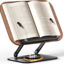 SupeDesk Book Stand for Reading, Adjustable Book Holder with 360 Rotating Bases, Foldable Designs, and Elastic Clips, Multifunctional Display Stand for Recipe, Cookbooks, Magazines, Tablets, Laptops (Dark Wood)