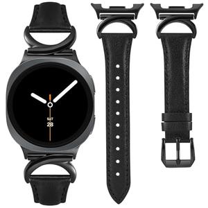 Minyee Leather Band Compatible with Samsung Galaxy Watch 8 40mm 44mm/ 8 Classic 46mm Bands, No Gap One-Click Slim Thin Dressy Leather Designer Strap with C-Shape Metal Buckle Women, Black/Black