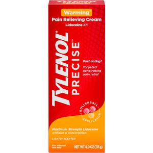 Tylenol Precise Warming Lidocaine Cream, 4% Lidocaine, 4 oz
Maximum OTC Strength, Penetrating Pain Relief, Back Knee & Joint, Fast-Acting, Topical Analgesic, Light Scent, EXP 2027/12