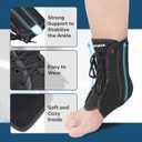 Ankle Brace for Sprained Ankle, Black Lace up Ankle Brace, Ankle Stabilizer Brace for Men Women, Achilles Tendon Support Brace for Left & Right, Dark Black/L, Large
