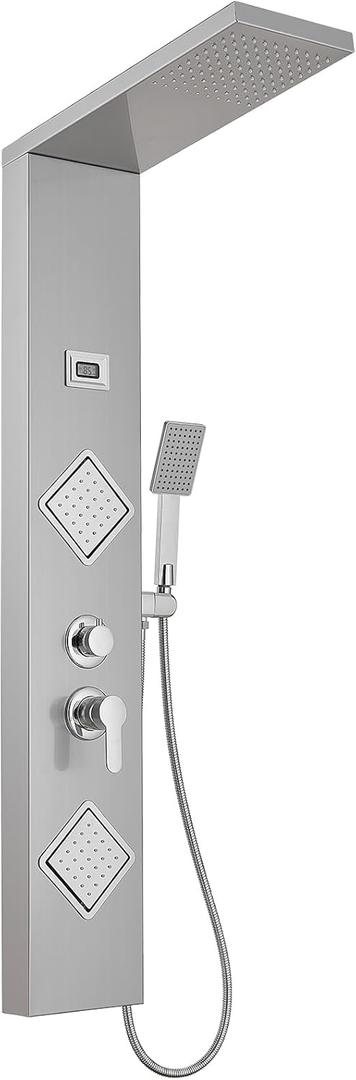 Shower Panel, Shower Tower System with LCD, Rainfall Shower with Massage Body Jets Adjustable, Stand Shower Column Wall Mount, Chrome