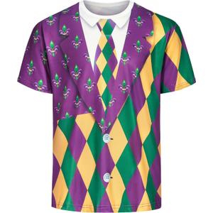 Mens 4th of July Hawaiian T-Shirt,American Flag Tie Dye Shirts,Mardi Gras St Patricks Day Hawaiian T-Shirt (XL)