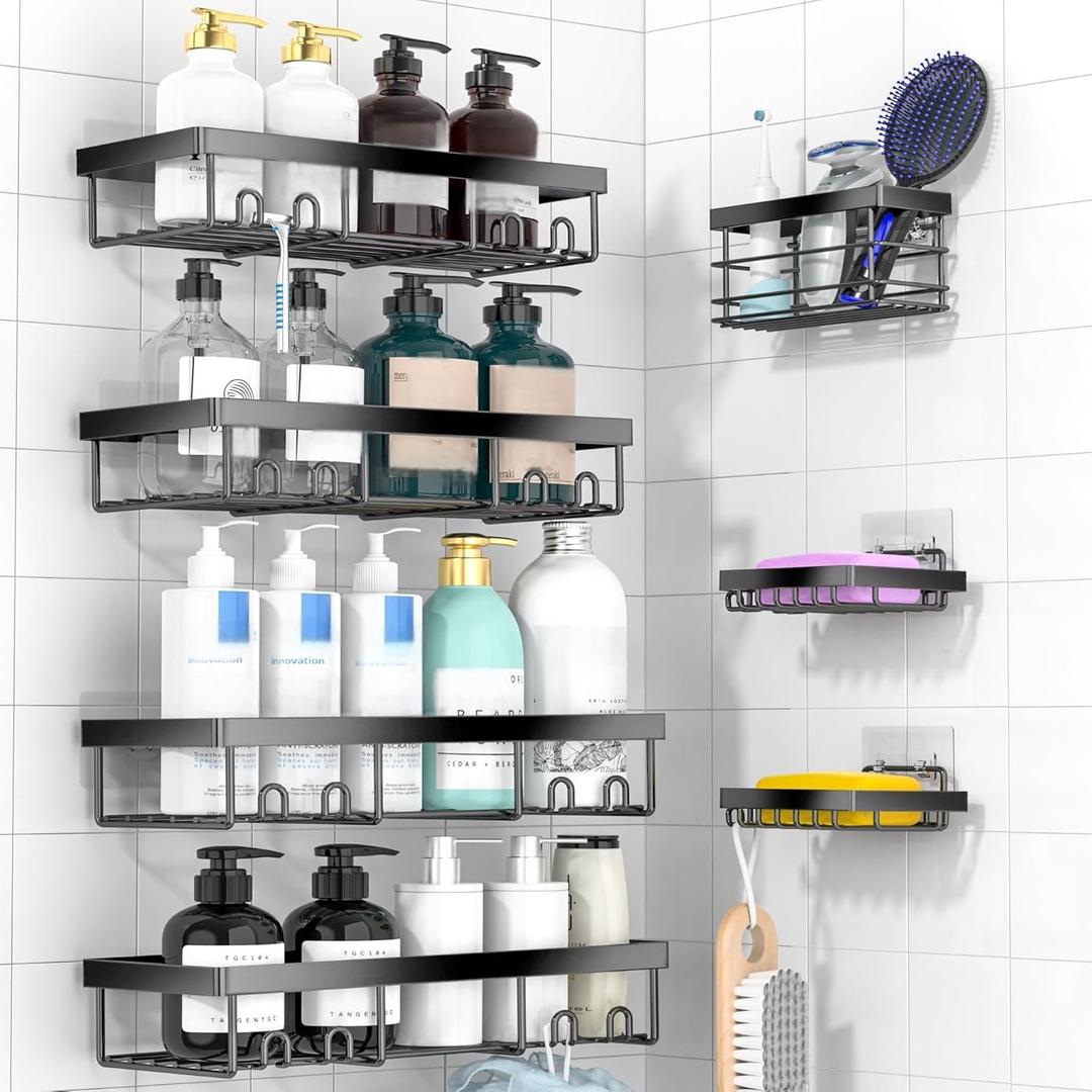 Moforoco 7 Pack Adhesive Shower Organizer Caddy Shelves Rack - Corner Bathroom Storage Organization, Home&Kitchen Decor Inside RV Accessories, Hanging House Apartment Camper Essentials