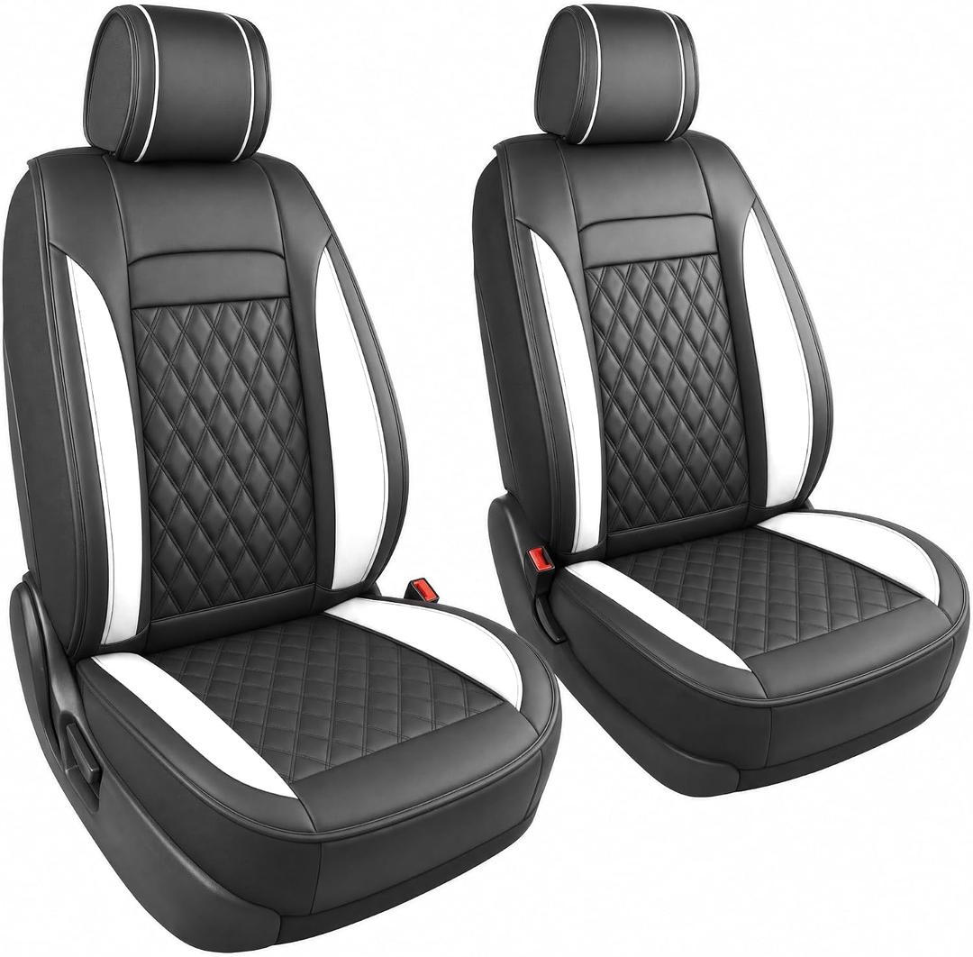 JOJOBAY for Chevy Silverado 1500 Seat Covers,Leather Car Seat Covers for GMC Sierra,Custom Fit 2007-2026 1500 2500HD 3500HD Crew Double Extended Regular Cab(Front Seat,Black with White)