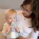 Dr. Brown's Milestones Narrow Sippy Straw Bottle, Spill-Proof with 100% Silicone Handles and Weighted Straw, 8 oz/250 mL, Blue/Gray, 6m+