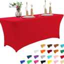 IVAPUPU 4FT Table Cloth for Rectangular Fitted Events Stretch Red Table Covers Washable Cover Spandex Tablecloth Protector for Party, Wedding, Cocktail, Banquet, Festival