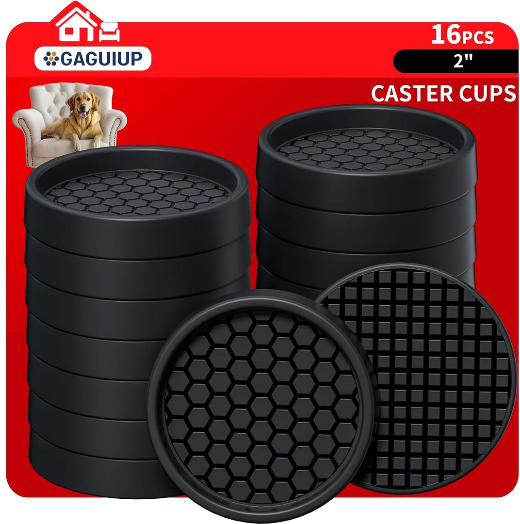Non Slip Furniture Pads - 2" Anti Skid Caster Cups, 7PCS Round Furniture Coasters for Hardwood Floors, Anti Slide Furniture Cup Bed Couch Floor Protectors,Furniture Stoppers to Prevent Sliding(Black)