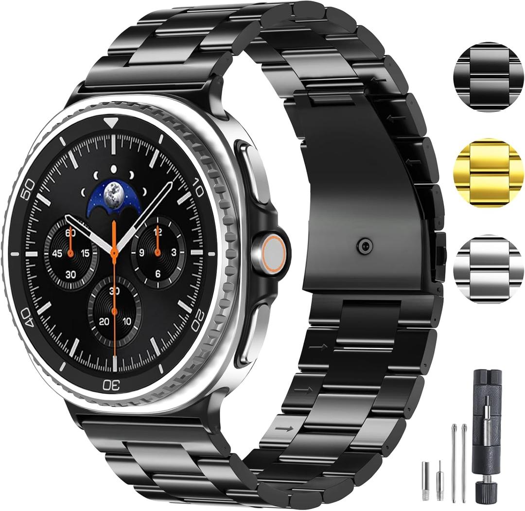 Compatible for Samsung Galaxy Watch 8 40mm 44mm/Galaxy 8 Classic 46mm Bands,No Gap One Click Rugged Stainless Steel Replacement Strap Metal Bands for Men Women (Black) Compatible for Samsung Galaxy Watch 8 40mm 44mm/Galaxy 8 Classic 46mm Bands,No Gap One Click Rugged Stainless Steel Replacement Strap Metal Bands for Men Women (Black)