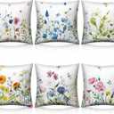 Preboun 6 Pcs Wildflowers Spring Throw Pillow Covers Set Inch Flower Floral Pillow Covers Cushion Cases Pillowcase for Living Room Sofa Couch Bed Car Home Decor(18 x 18 Inch)