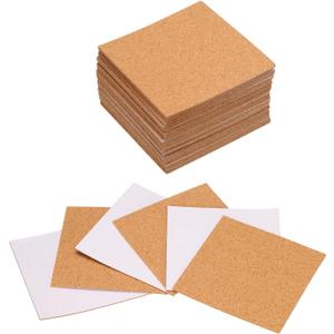 uxcell 50pcs Self Adhesive Cork Coasters 3.1"x 3.1"x 0.04" Cork Mats Cork Tiles Cork Backing Sheets Mini Wall Cork Board for Coasters and DIY Crafts, Square
