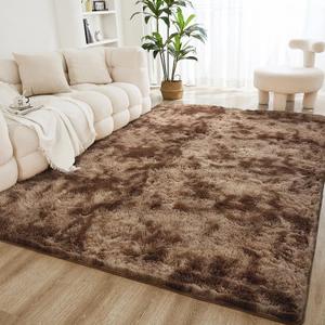 Litanika 9x12 Shag Area Rug for Living Room Bedroom, Tie-Dyed Brown High Pile Soft Plush Shaggy Furry Bedside Playroom Dorm Carpet, Non-Slip, Non-Shedding Modern Indoor Floor Rug