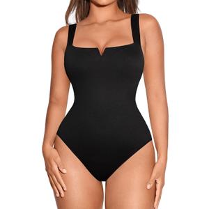 FeelinGirl Square Neck Bodysuit for Women Sleeveless Tummy Control Slimming Bodysuit Going Out Tank Tops (XX-Large, Black)