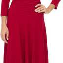 Rekucci Women's Slimming 3/4 Sleeve Fit-and-Flare Crossover Tummy Control Dress (Red)