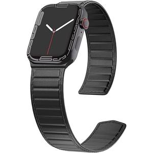 LKEITY Magnet Leather Bands for Apple Watch Band 49mm 46mm 45mm 44mm 42mm 41mm 40mm, Leather Magnetic Link Loop Strap with Strong Magnet for iWatch SE3 SE2 & Series 11/10/9/8/7/6/5 Ultra 3, Men Women, Black