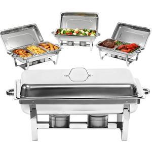 9Qt Chafing Dishes for Buffet, 4 Pack Silver 304 Stainless Steel Chafing Dish Sets, Food Warmers for Parties, Complete Buffet Servers and Warmers with Multiple Size Pans to Keep Food Warm