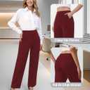 Womens Dress Pants Straight Wide Leg Pull on Work Pants Business Office Slacks with Pockets (Large, Wine Red)