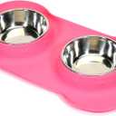 AsFrost Dog Food Bowls Stainless Steel Pet Bowls & Dog Water Bowls with No-Spill and Non-Skid, Feeder Bowls with Dog Bowl Mat for Dogs Cats and Pets-Pink, 24 0z in Total