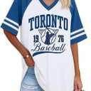 FAYALEQ Women's Vintage Baseball Graphic T-Shirt Retro Baseball Print Tee | Vintage Baseball Shirts for Women Game Day Outfit V Neck Casual Short Sleeve Retro Sports Print Tee for Baseball Fans (M)