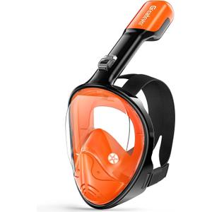 Greatever Full Face Snorkel Mask, Snorkeling Gear for Adults with Latest Dry Top Breathing System and Detachable Camera Mount, Foldable Snorkel Mask Adult, Snorkels Anti-Fog & Anti-Leak (Large-X-Large, Orange)
