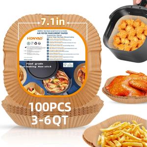 Air Fryer Paper Liners for 4 qt / 5 qt / 6 qt, Thickened Square Disposable Liner Compatible with Ninja/Chefman/Cosori/Instant Pot and other 4q-6qt Airfryer (8.3'' on Top) (7.1 inch)