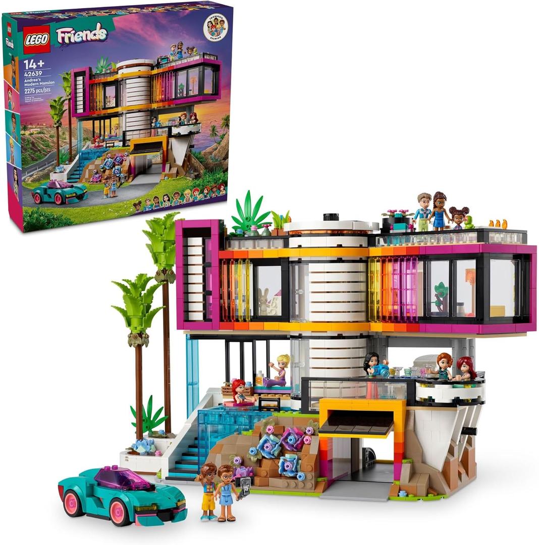 LEGO Friends Andrea's Modern Mansion Doll House - Gift for Christmas - 4 Story Toy House Building Toy Set for Kids, Girls and Boys, Ages 14+ - Includes 11 Characters - 42639
