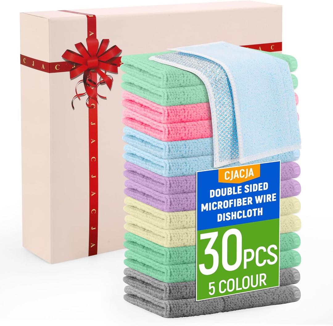 Double Side Non Scratch Wire Dishcloth 30pcs-Multipurpose Wire Dishwashing Rags Wire Mesh Cleaning Cloth,Kitchen Towels and Dishcloths Sets Microfiber Cloth for Cleaning Pans Sinks & Cookware