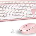 LeadsaiL Pink Wireless Keyboard and Mouse Combo, Full-Sized Ergonomic Computer Keyboard, 2.4GHz Cordless Keyboard Silent Mouse Set with 2-in-1 USB Receiver, 12 FN Shortcuts for Windows Laptop, PC/Mac