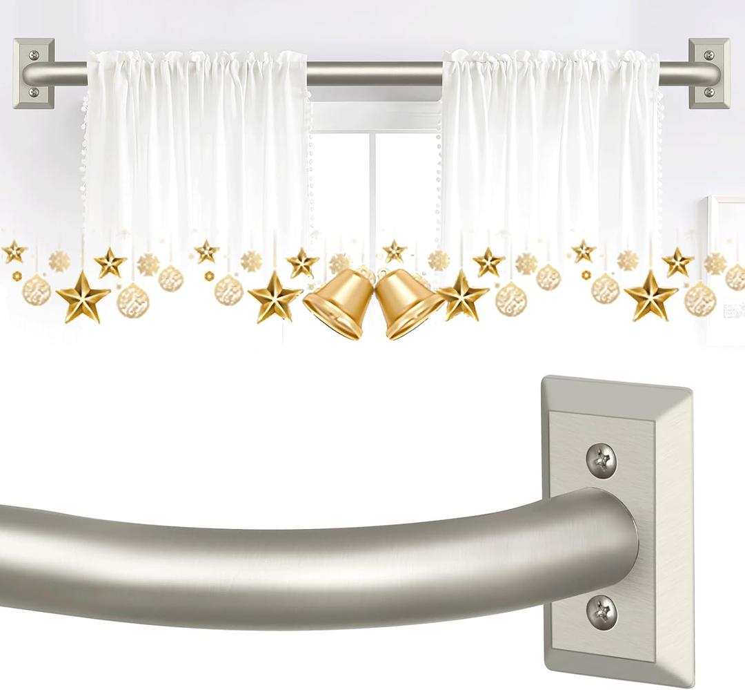 Nickel Wrap Around Curtain Rods 28 to 48":Blackout Adjustable Window Curtain Rod,Room Darkening Heavy Duty Curved French Metal Single Drapery Rods for Bedroom Kitchen Easy Install,Brushed Nickel